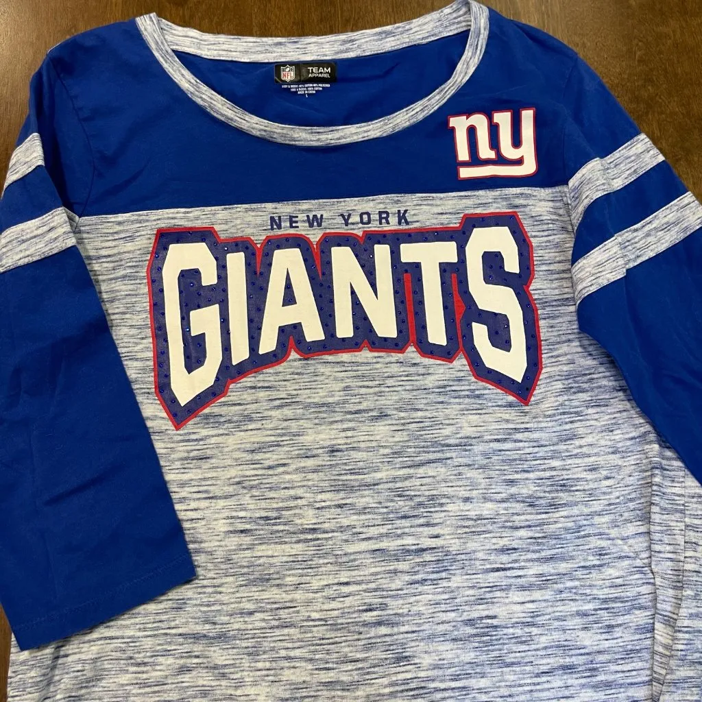 NFL Team Apparel New York Giants Tee Women's Size Large Jeweled 3/4 Sleeves Blue - Image 7