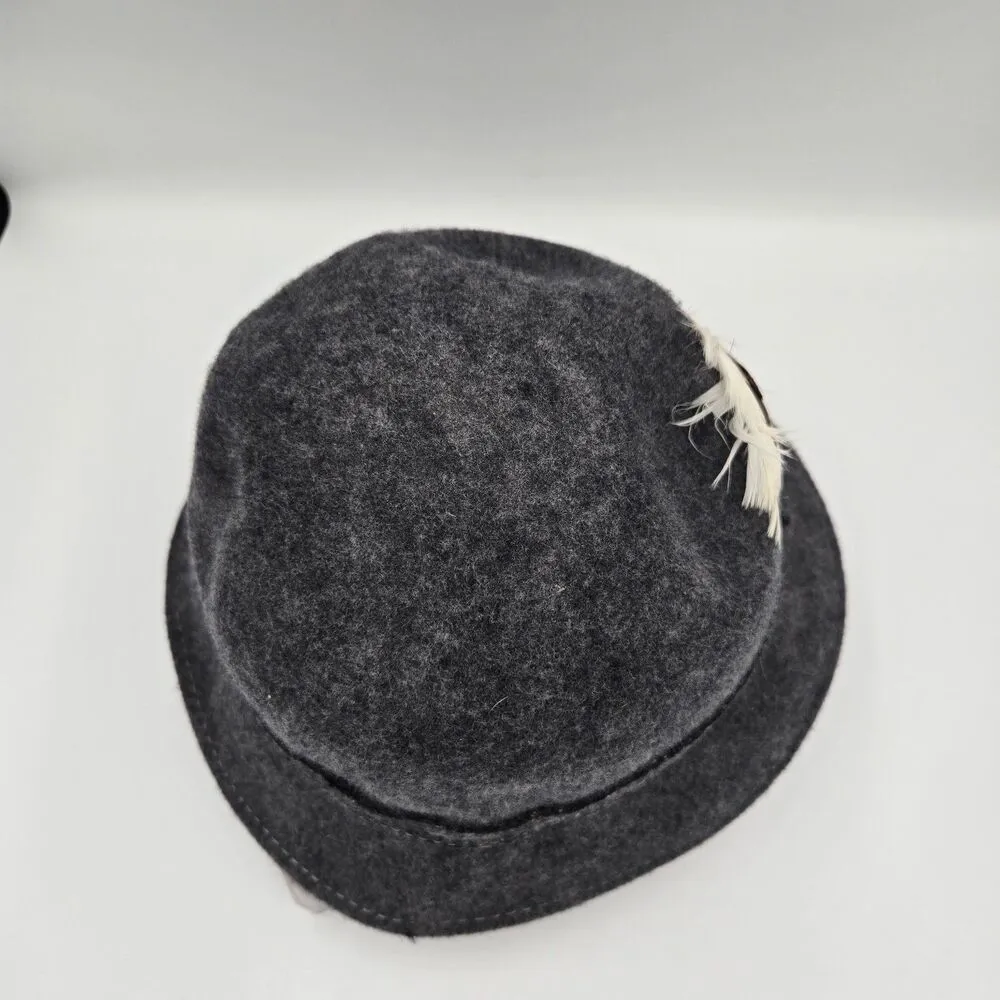 Women's Charcoal Grey Wool Cloche Hat Feather Accent Vintage Fashion One Size - Image 6