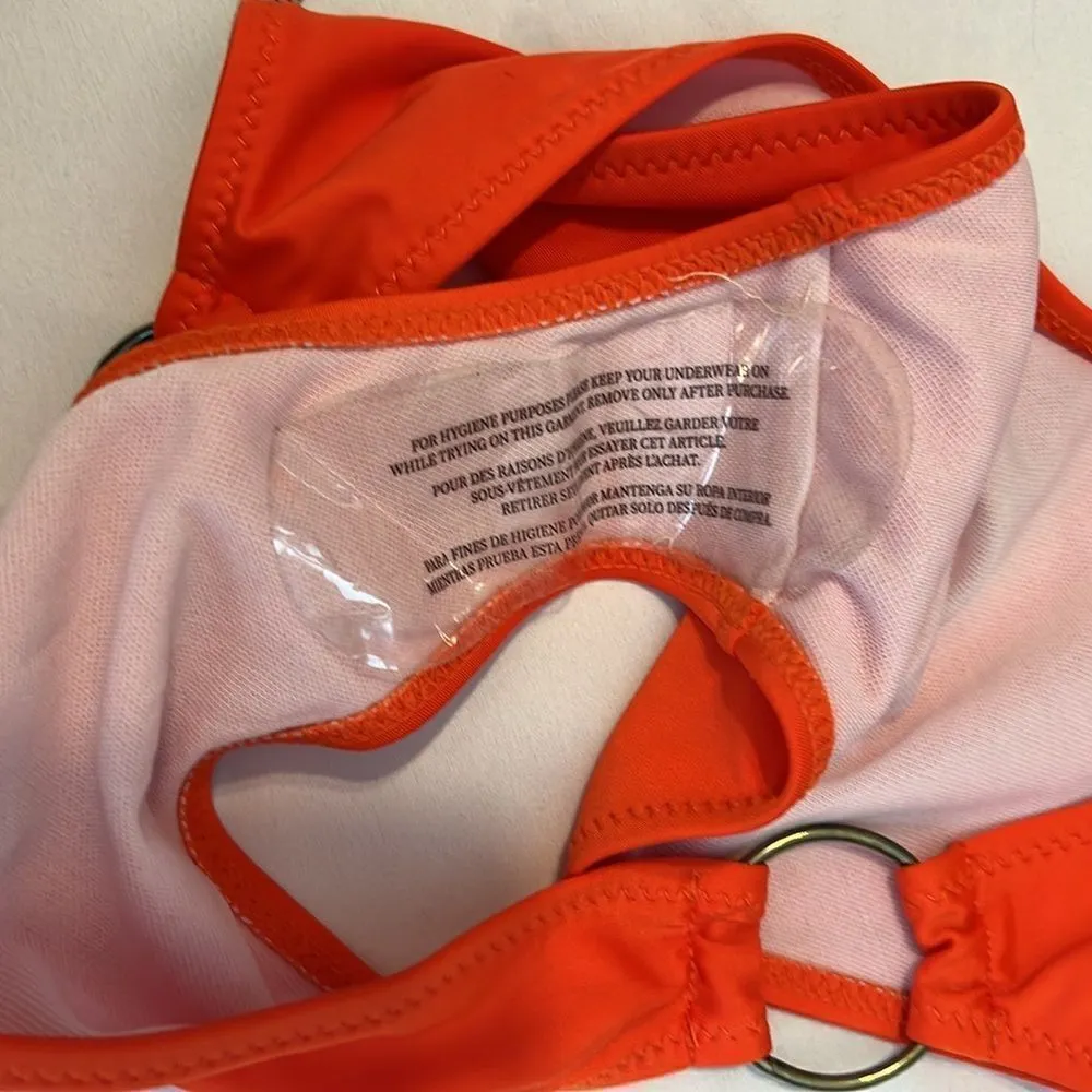 NWOT szL orange bikini structured cups removable halter straps bottom side rings Size L - Image 11