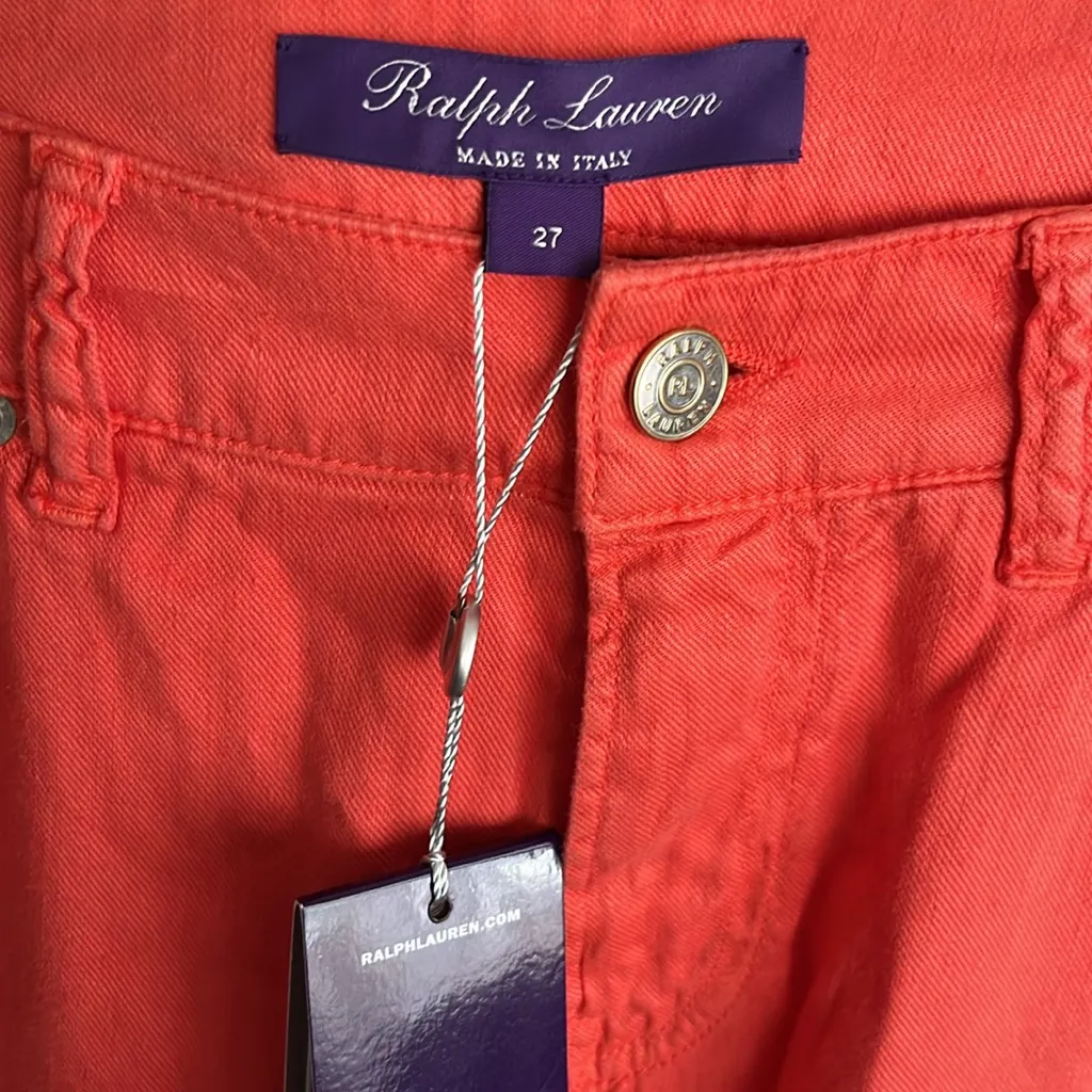 NWT Ralph Lauren Purple Label Resort Orange Linen Cotton 160 Slim Jean Pants 27 - Image 5
