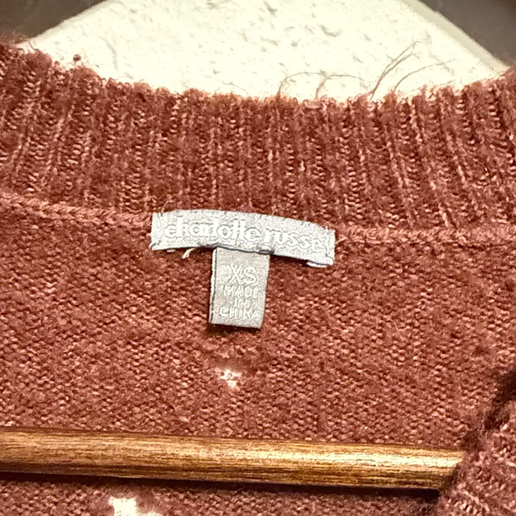 Charlotte Russe Red Distressed Cropped Sweater XS Cutout Grunge Striped Top Punk - Image 2