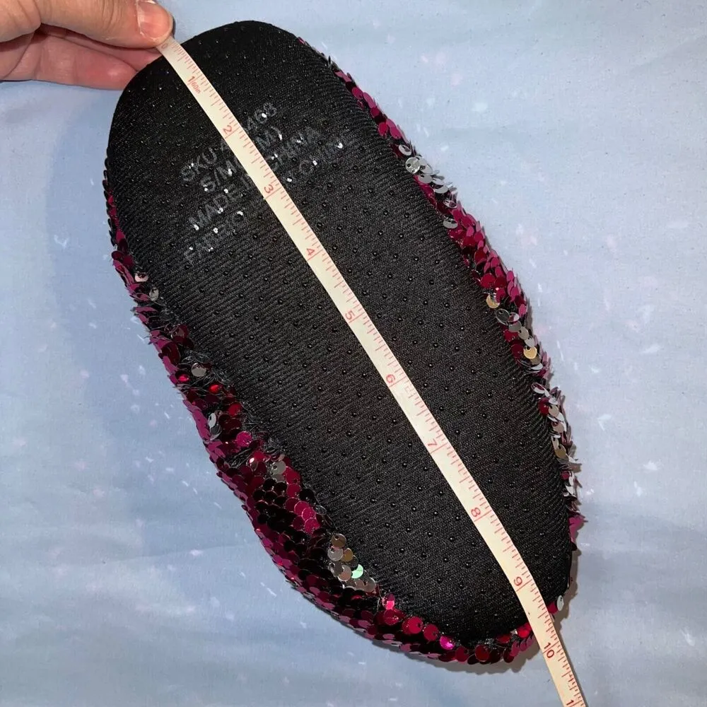 Womens Slippers Sequin Pink and Silver Slip On Fleece Lined Comfy Cozy - Image 7