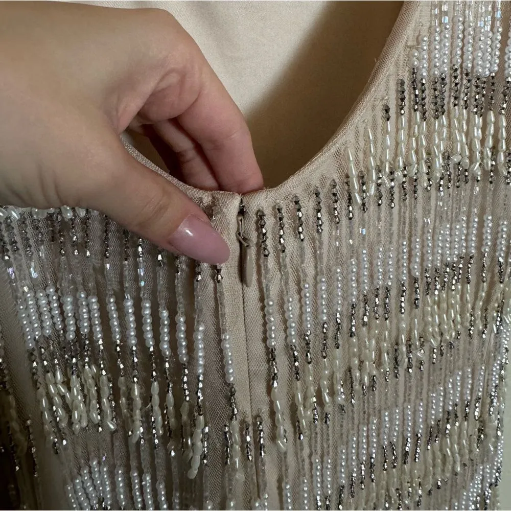 Adrianna Papell Short Beaded Tassel Dress Size 8‎ NEW Nude Cream Gold - Image 6