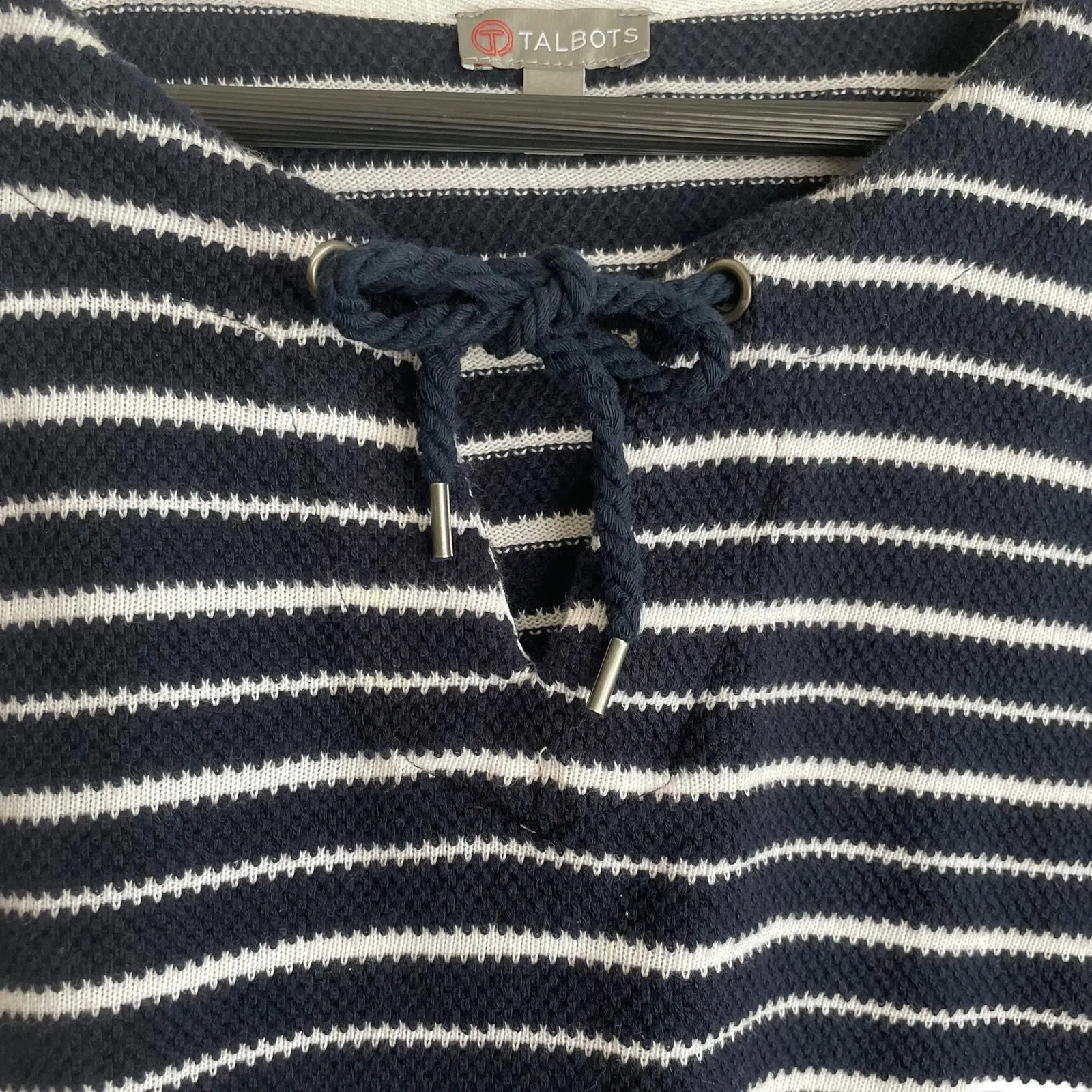 Talbots Women Top L Navy Striped Keyhole Tie Coastal Nautical Travel‎ Beachy - Image 5
