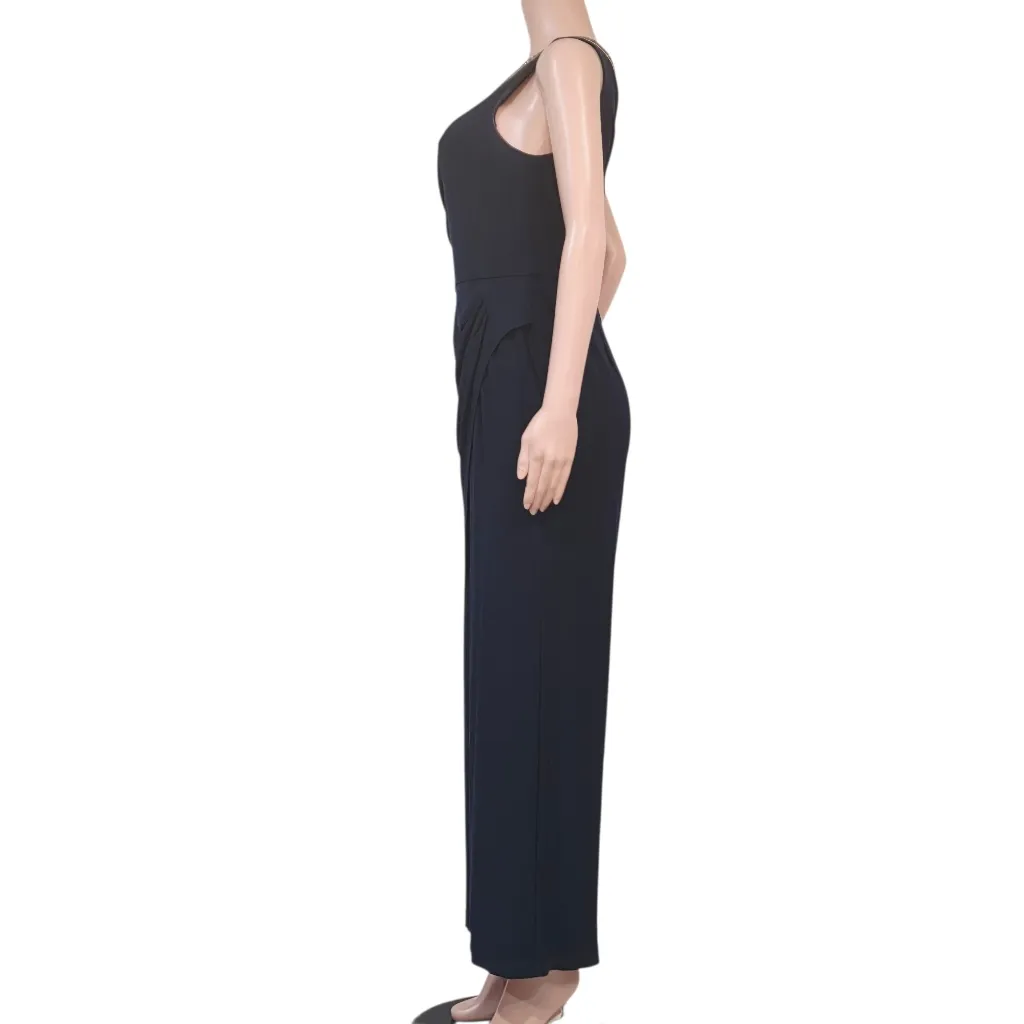 Adriana Papell Beaded One Shoulder Matte Jersey Navy Jumpsuit Size 8 - Image 6