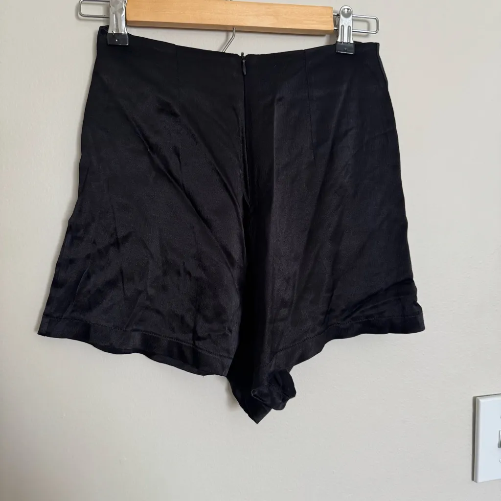 Zara High Waisted Flare Wide Black Satin Shorts Womens Size S Pockets - Image 6