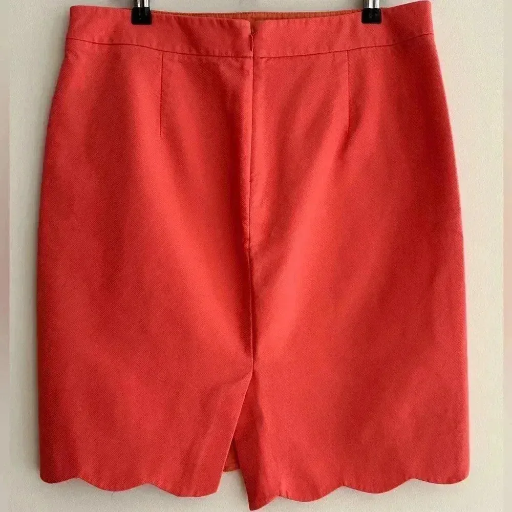 J. By J. Crew Coral/Salmon Solid Pencil Skirt with Scalloped Hem, Size 4 - Image 9