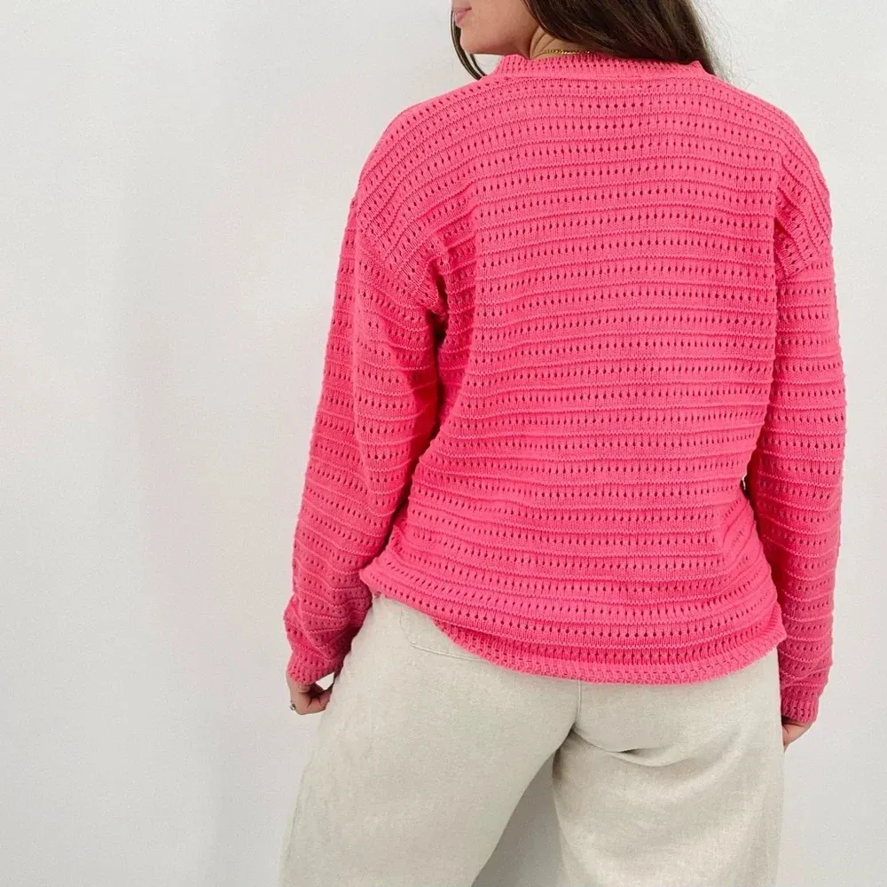 vintage coastal cowgirl bubblegum pink slouchy pointelle crewneck sweater size m Size M - Image 6