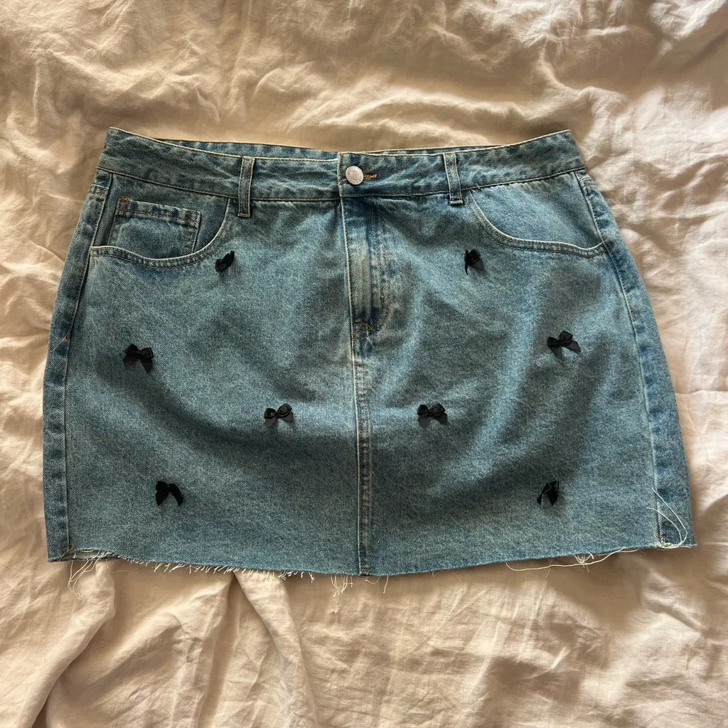 Forever 21 denim mini skirt with Dainty black bows skirt - Image 2