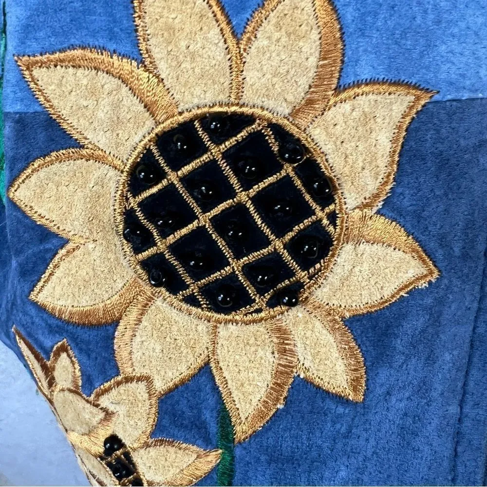 Quacker Factory blue suede Whipstitched Sunflower patchwork jacket - Image 10