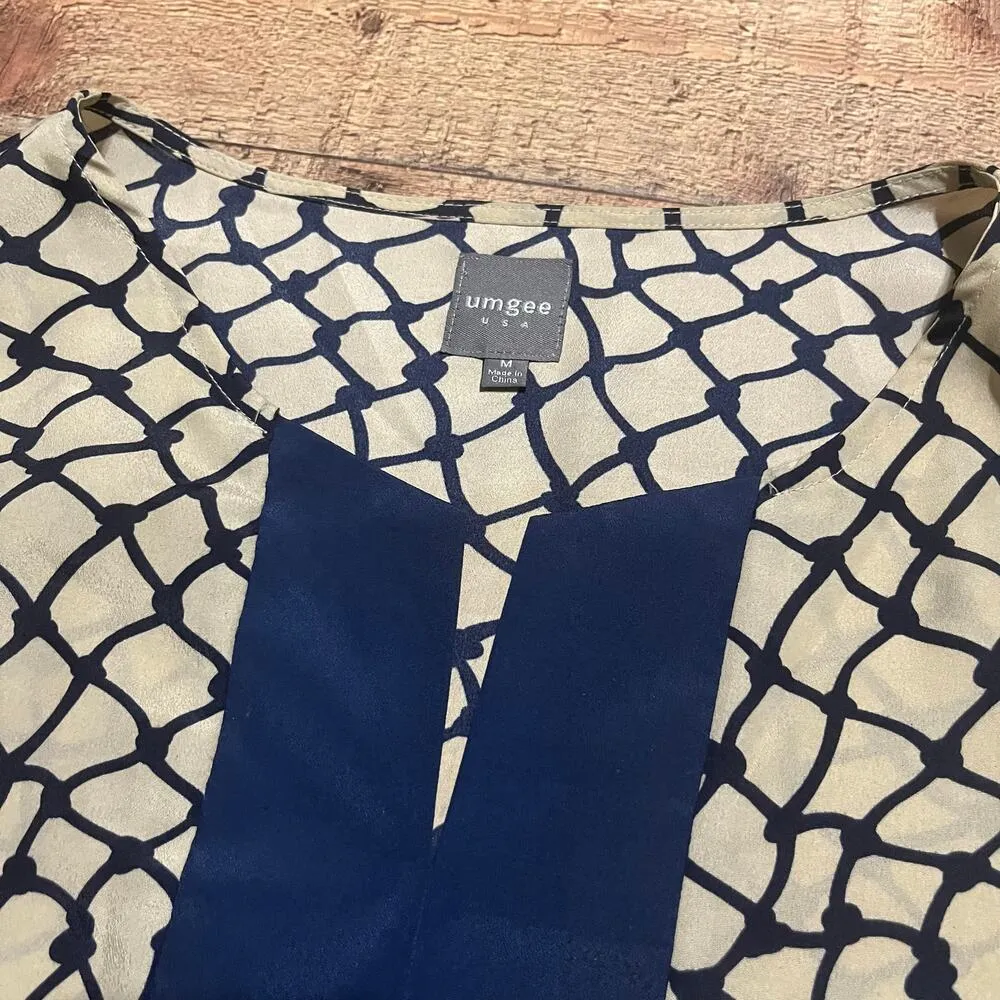 UMGEE | Women's Semi Sheer Gold Navy Oversized Boho Tunic Mini Dress Sz M - Image 4