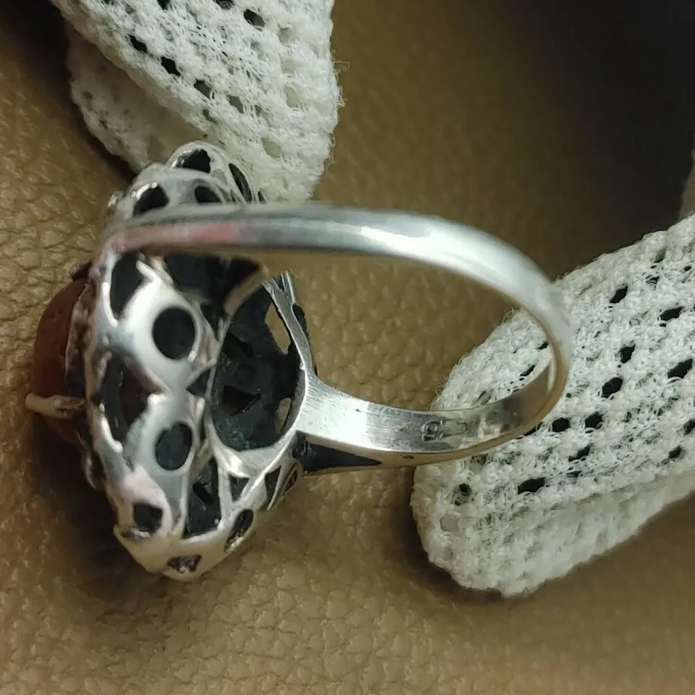 Filigree Ring Size 6 Baltic Amber Sterling Silver 925 Vintage Antique Style - Image 6