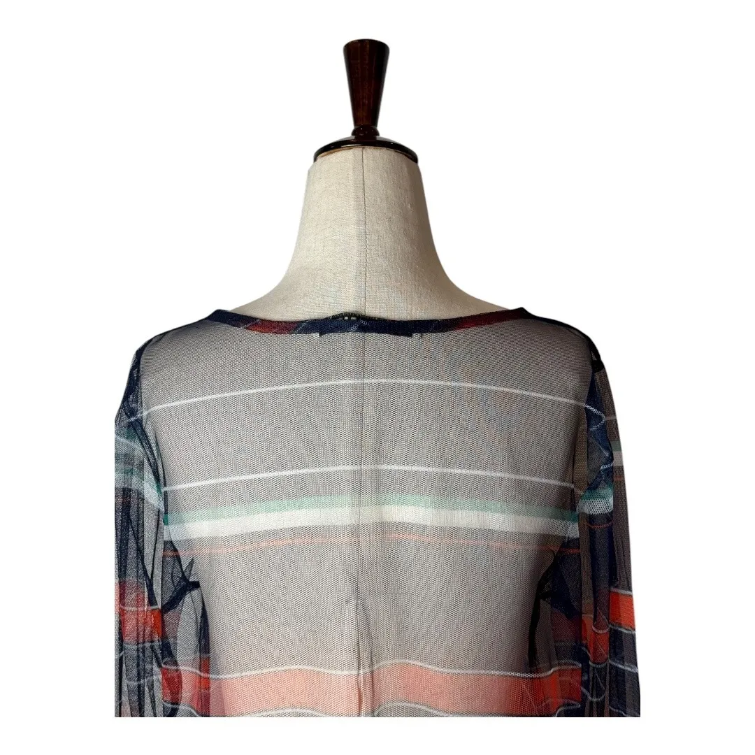 LULUSAR Dress Women‎ Medium Blue Red Sheer Striped Maxi Dress Mesh Cover Up - Image 7