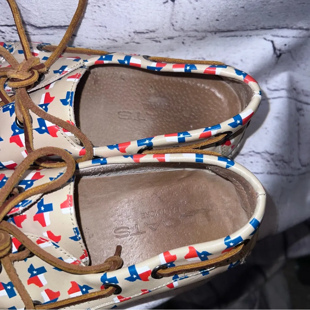 Froats The Lone Star Casual‎ Boat Shoes Leather Loafers Texas Flag Size 6 Red - Image 6