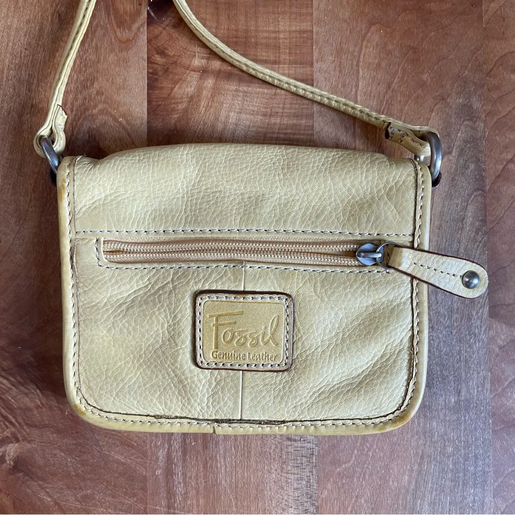 Fossil Mini Crossbody Purse Yellow Leather Pebble Soft Bag Travel Micro Silver - Image 5