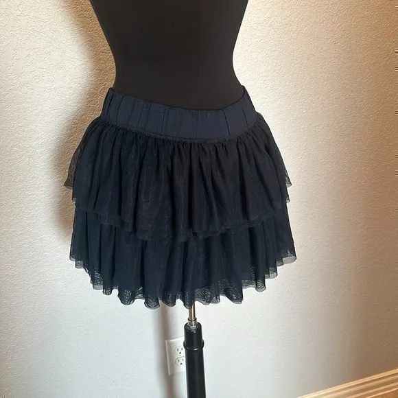 Vintage Abercrombie and Fitch Tiered Mesh Navy Elastic Band Mini Skirt NWOT - Image 4