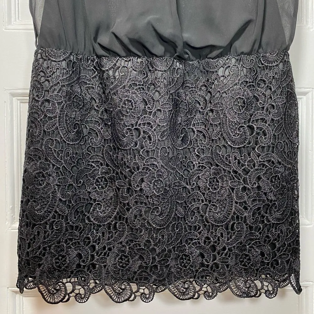 Aidan by Aidan Mattox | Chiffon Blouson Dress with Lace Skirt in Black Size 6 - Image 9