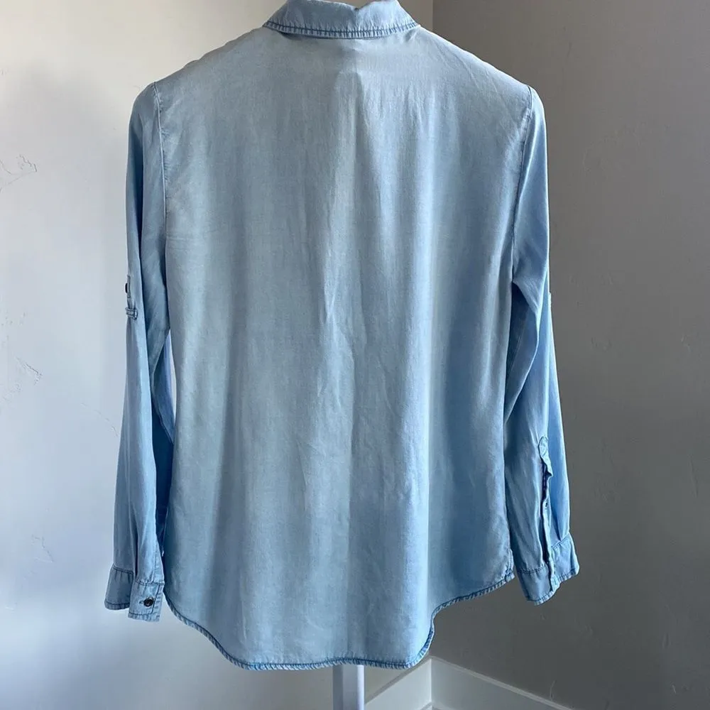 Faux Denim Button Down Shirt - Image 2