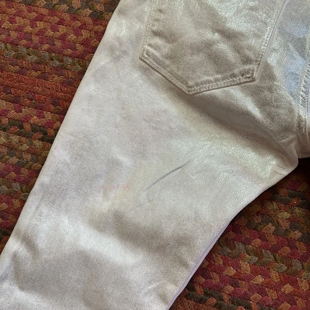 NWOT FRAME WHITE SILVER FOIL LE CROP MINI BOOT JEANS CHROME BLANC - Image 5