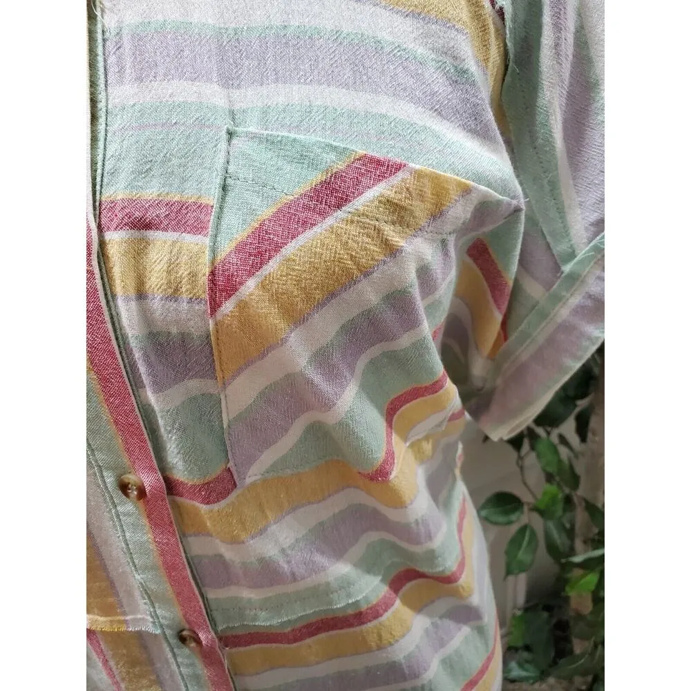Davi & Dani Multicolor Cotton Collared Short Sleeve Button Down Tunic Shirt L - Image 3