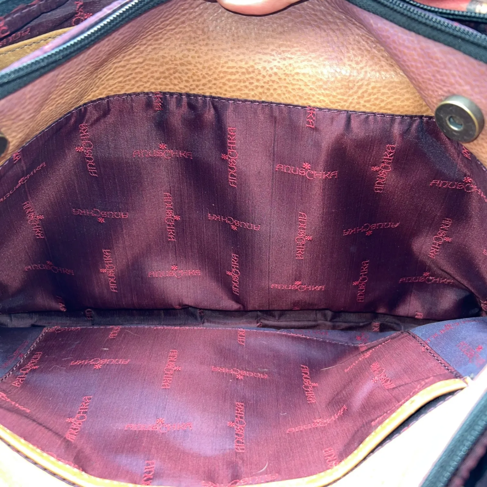 Anuschka Hand Painted Leather Satchel Crossbody Bag Floral Design Colorful - Image 9