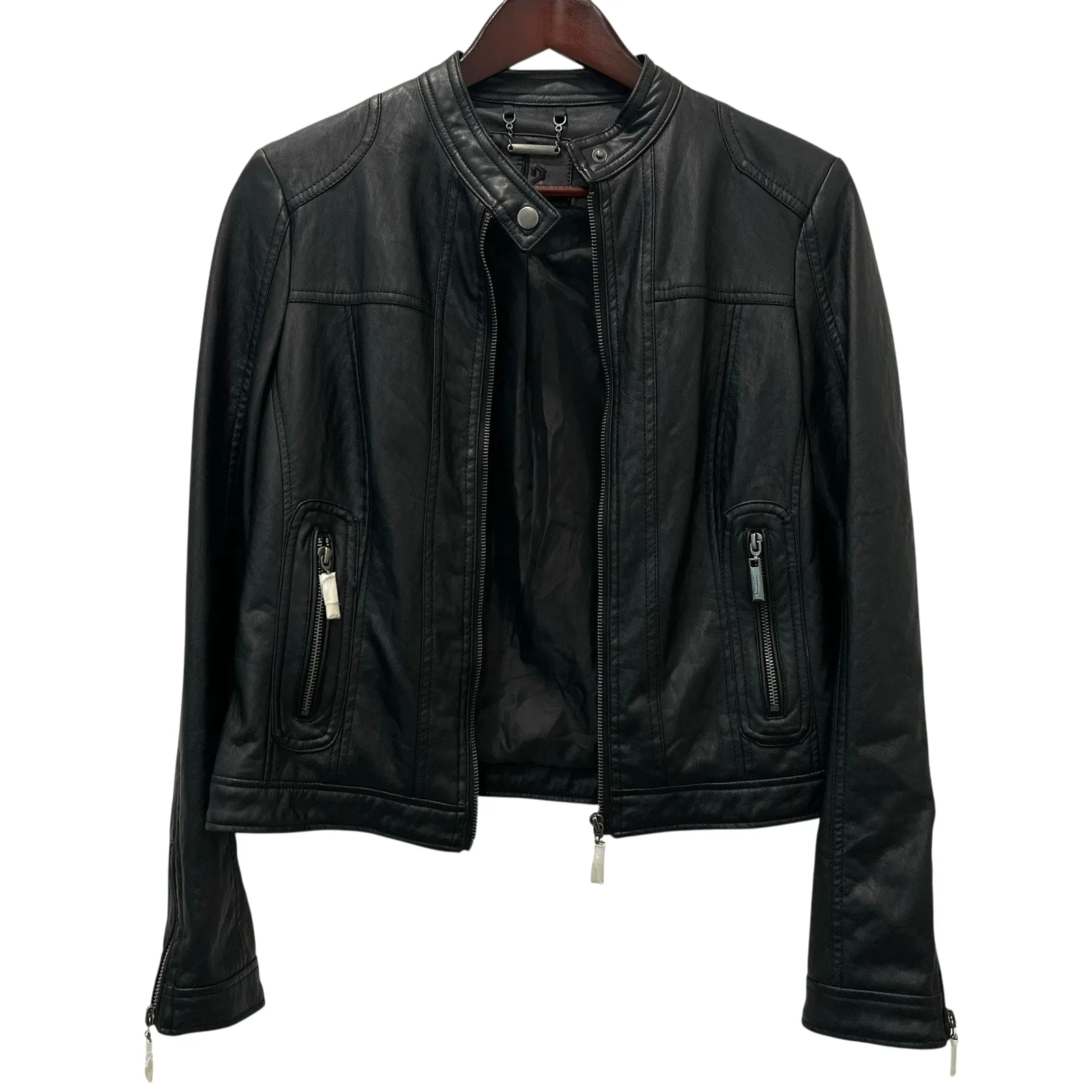 J2 Women's Faux Leather Jacket Black Moto Biker Zipper Long Sleeve Size Medium* - Image 15