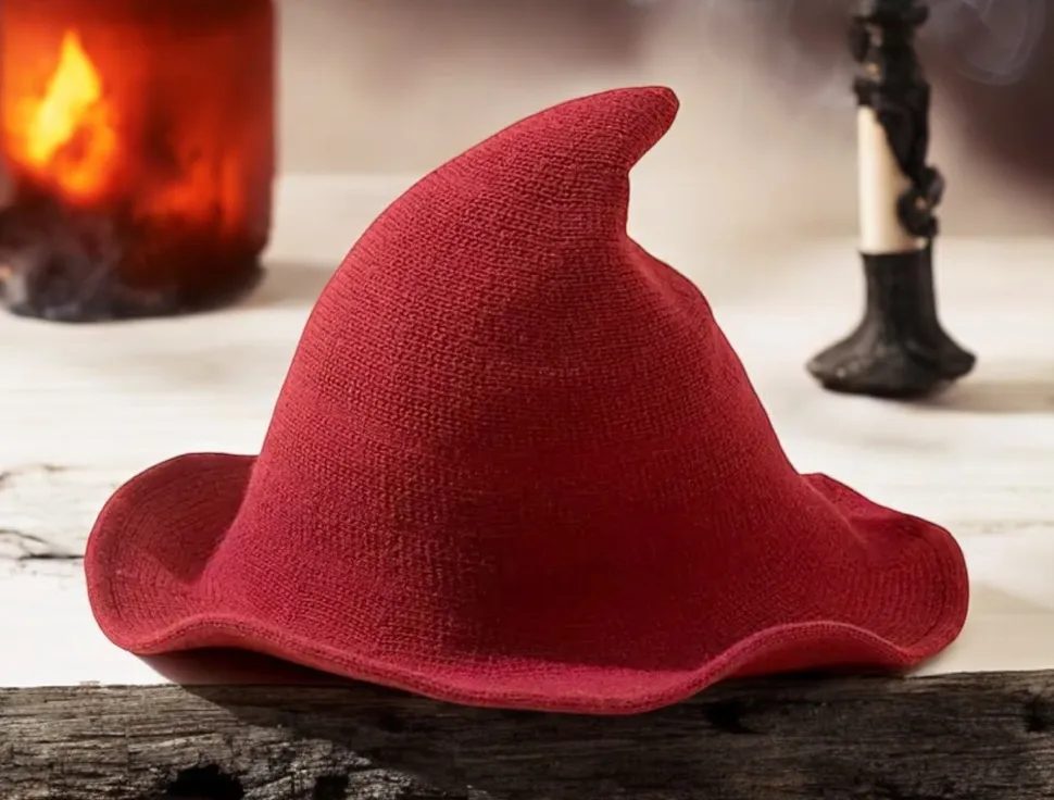 Whimsical Burgundy Witch Hat Lightweight Stylish‎ Knit Style One Size - Image 2