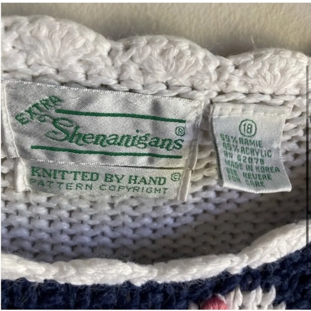 Extra Shenanigans Vintage Hand Knit Sweater with Shoulder Pads XL White - Image 5