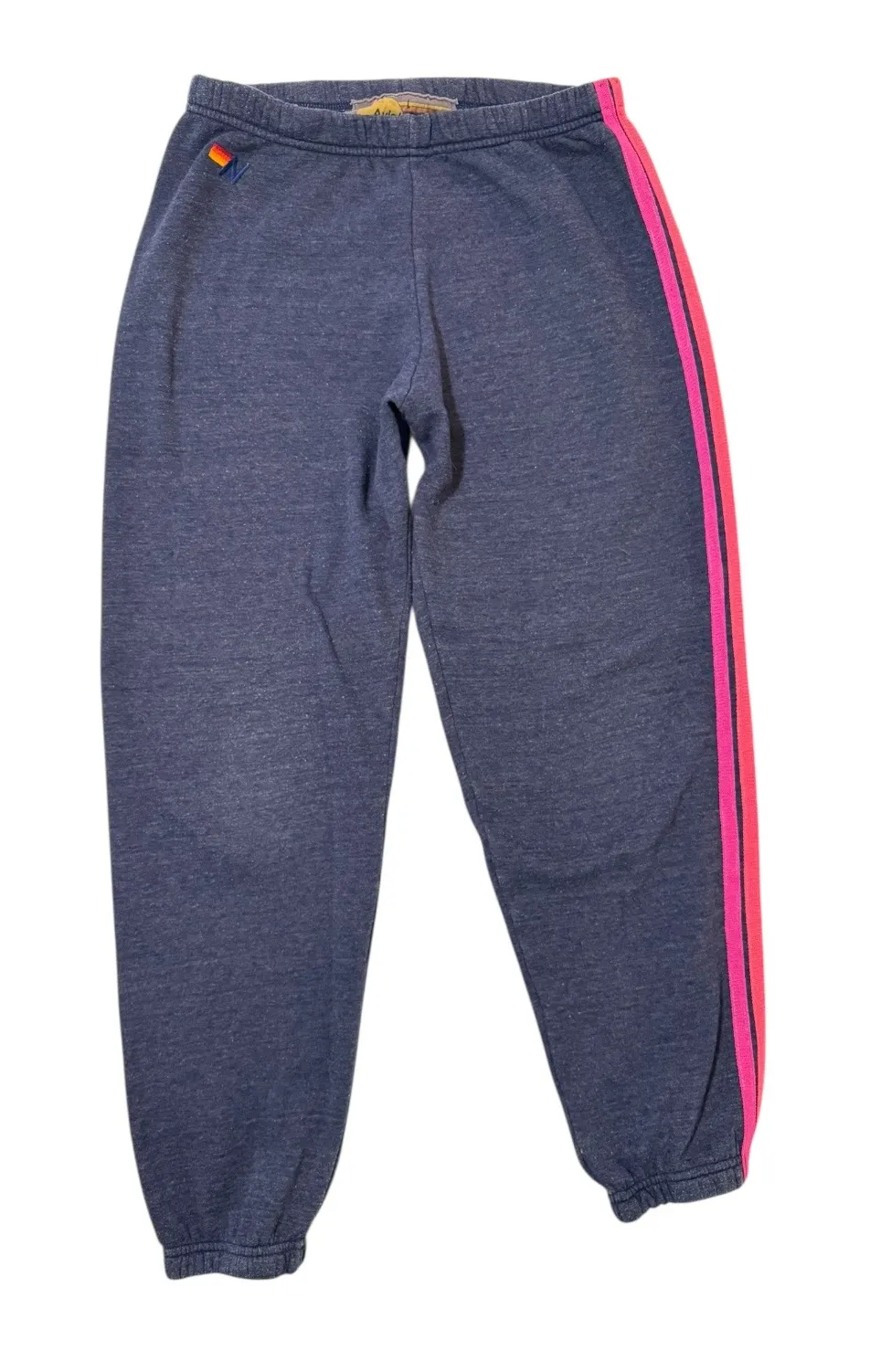 Aviator Nation 5 STRIPE Sweatpants Heather Navy Neon Rainbow - Image 1