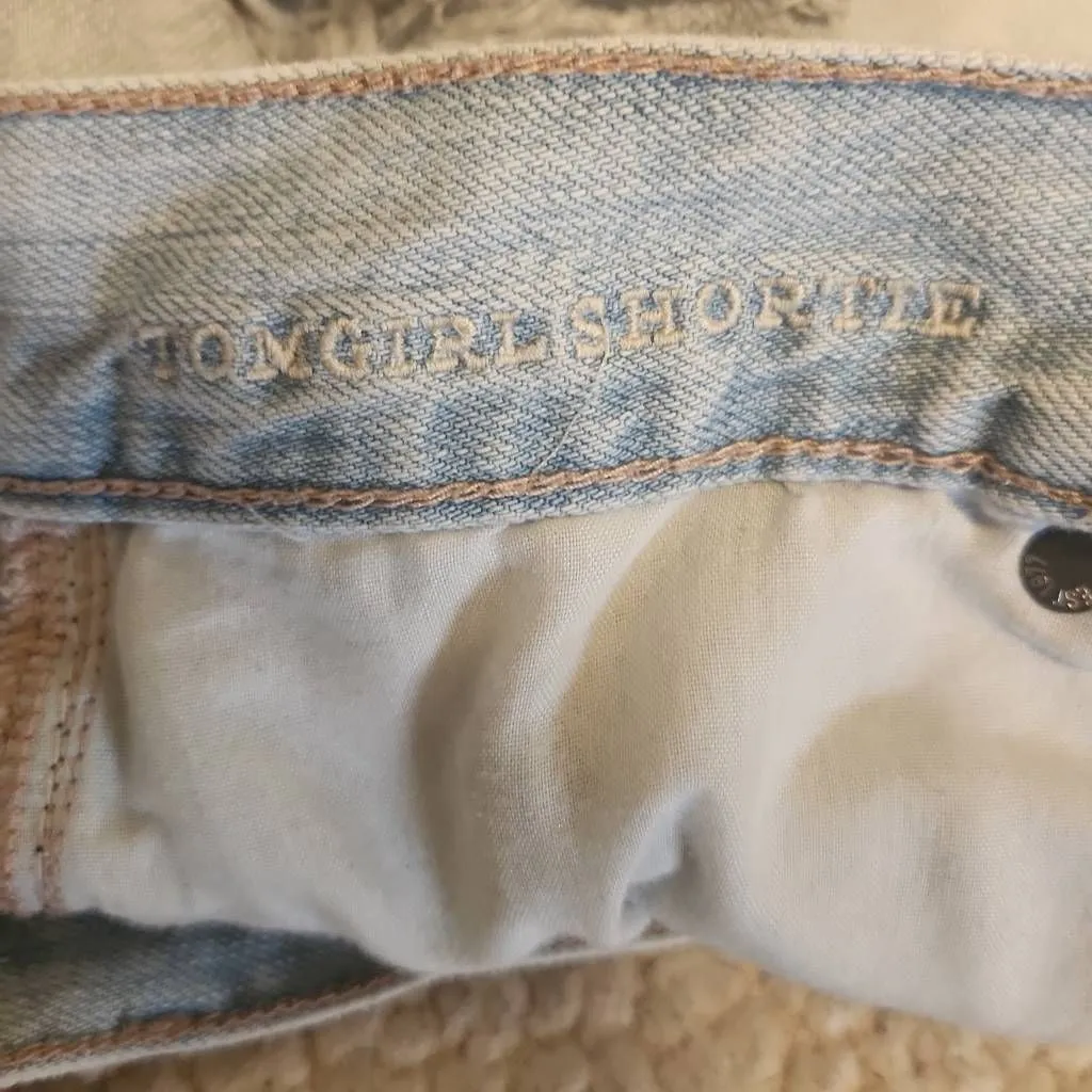 American Eagle Size 4 Tomgirl Shortie Jean Shorts Light Wash Destroyed - Image 4