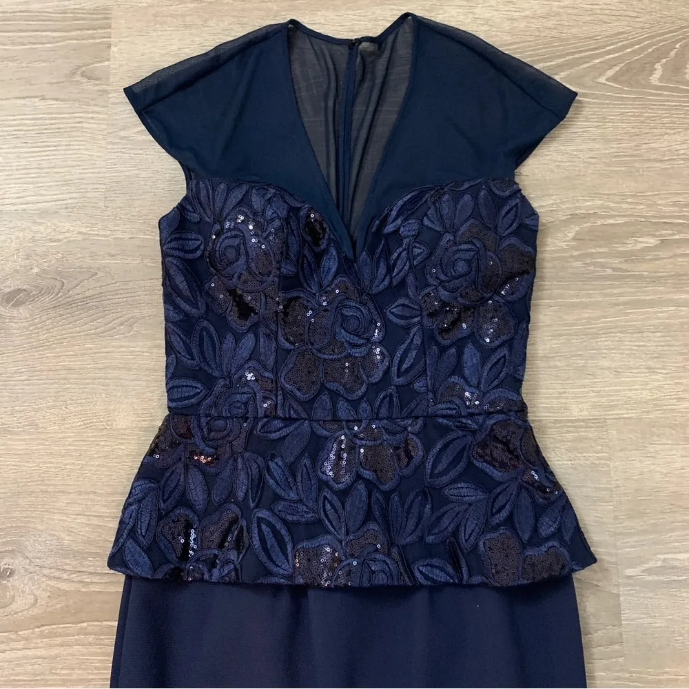 Terani Couture Sequin Peplum Navy Blue Dress Size 4 - Image 7