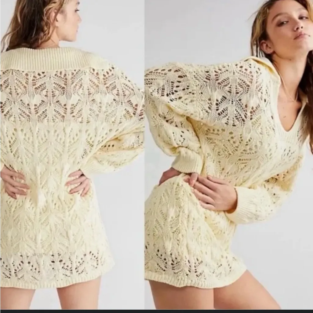 Free People Elton Crochet Knit Dress Size Oversized XS - Image 2