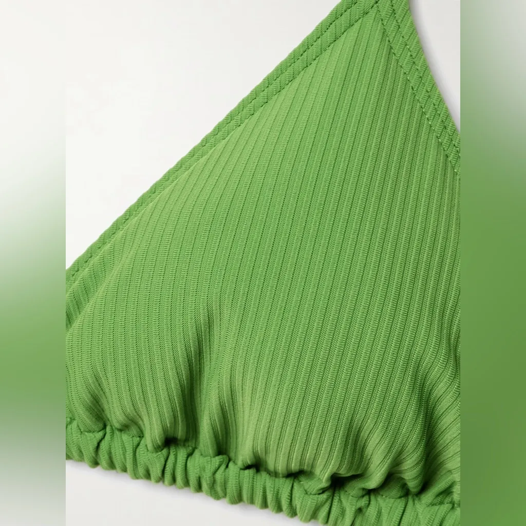 STAUD Bead-embellished ribbed triangle Green Bikini Top - Image 4