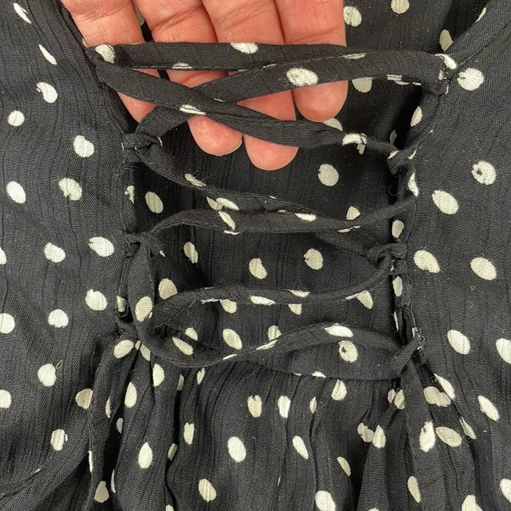 Maurices Black Polka Dot Babydoll Mini Dress. 3/4 Sleeves, Tie Back. Size S NEW - Image 12