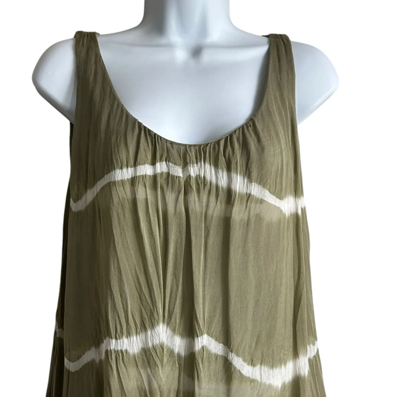 Baci Women Silk Tunic Top S Green Abstract Striped Tank Whimsy Fairy‎ Festival - Image 9