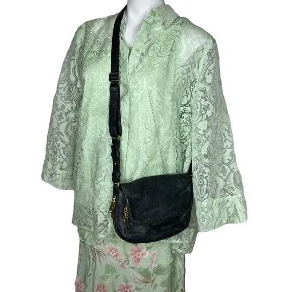 FOSSIL Pebbled Leather Bag Cross Body Shoulder Black - Image 10