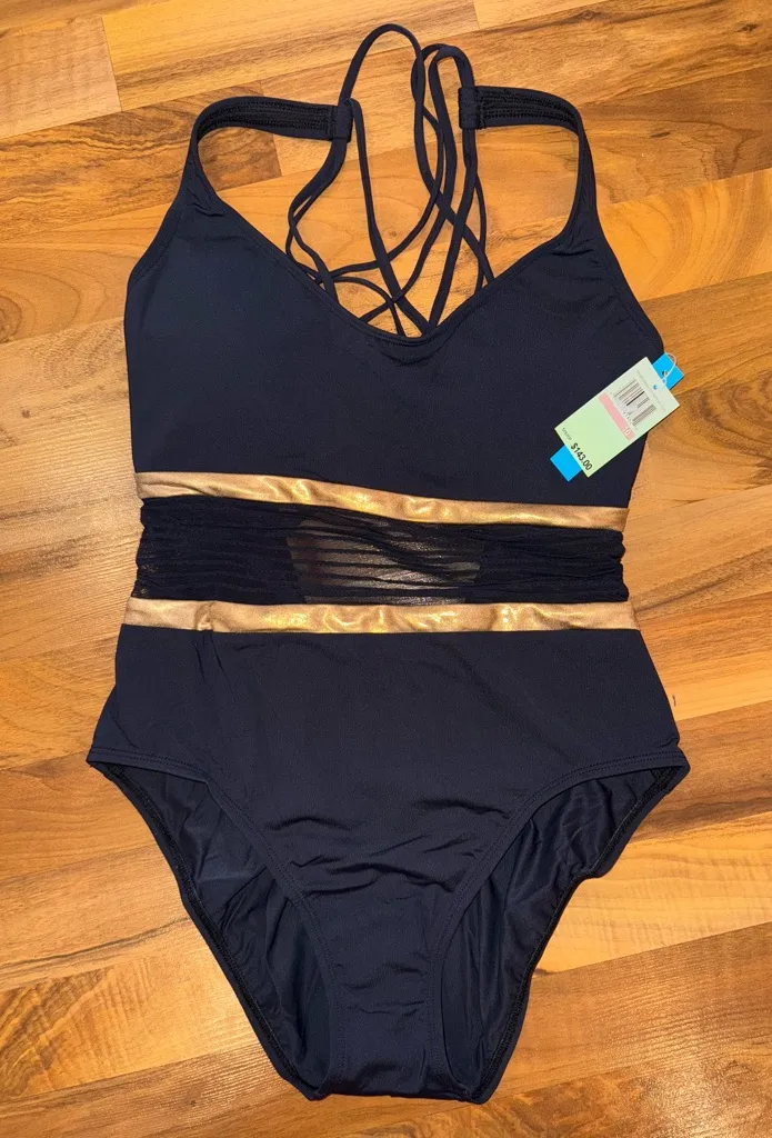 Bleu Rod Beattie 1 piece swim sheer strappy back size 10 NWT bathing suit - Image 1