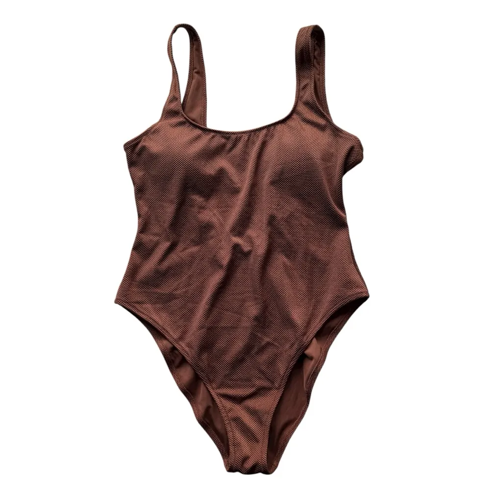 Aerie One Piece Cheekiest Swimsuit Pique Babewatch Brown Size Large Swimwear - Image 4
