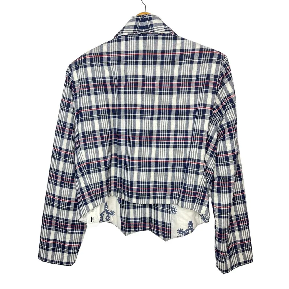 Alix of Bohemia Kefa Plaid Jacket size M NWT Cotton Cropped White/Navy/Red White Size M - Image 2