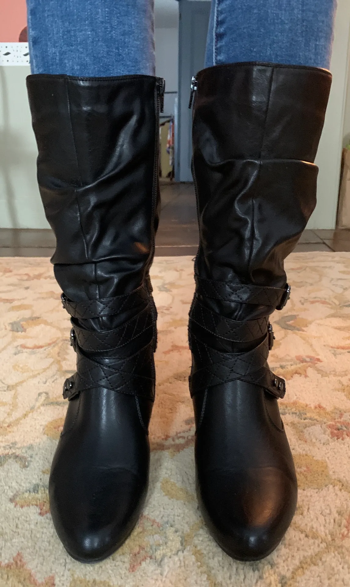 Faux Leather Shin High Boots Black Size 8.5 - Image 3