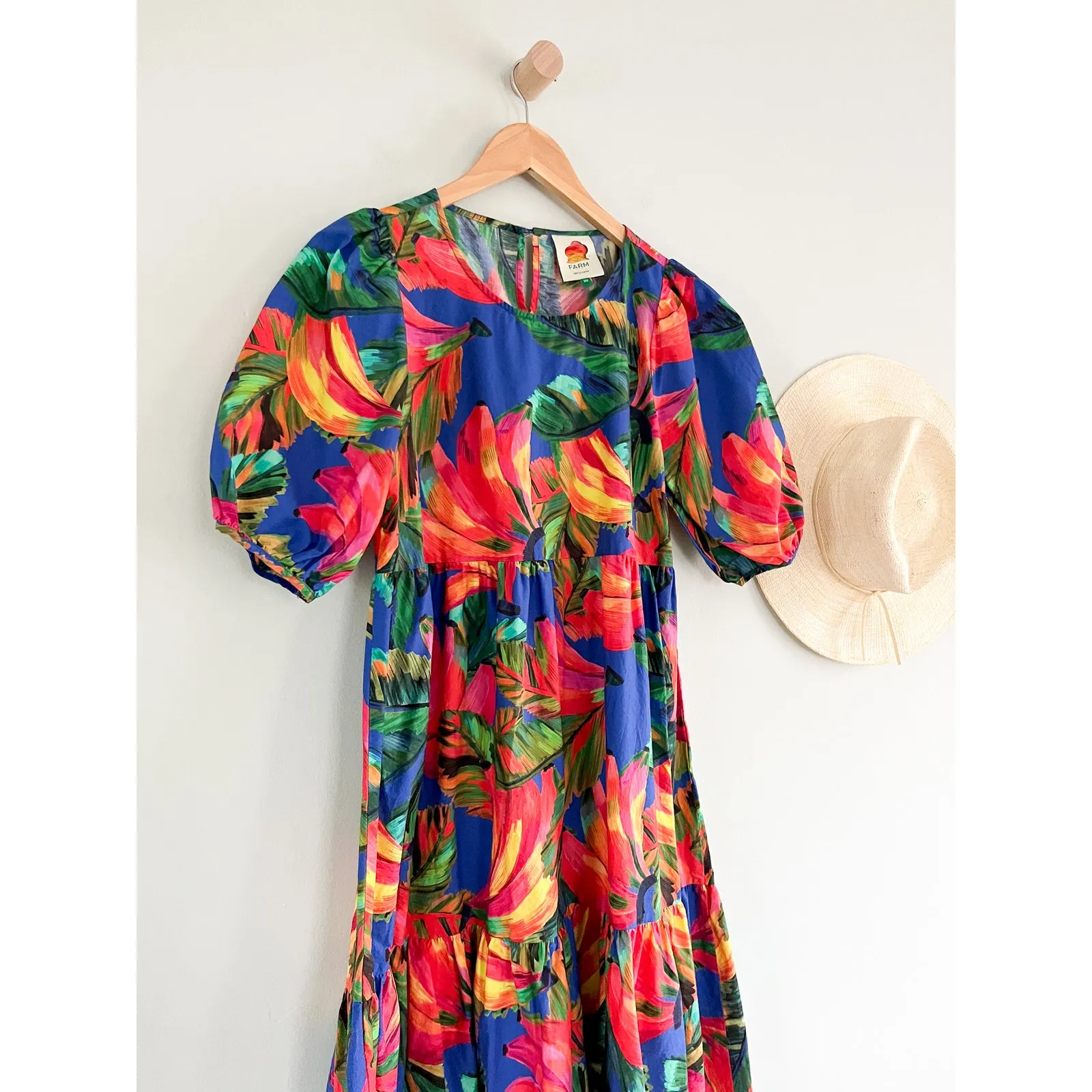 Farm Rio | Banana Mix Cross Stitch Midi Dress | Tropical Print |  Sz XS - Image 4