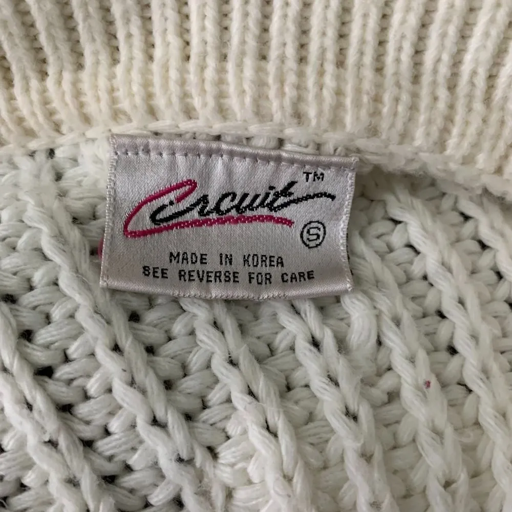 Vintage 90s Oversized Loose Knit Sweater S Cream Buttons Collar Pullover Slouchy - Image 7