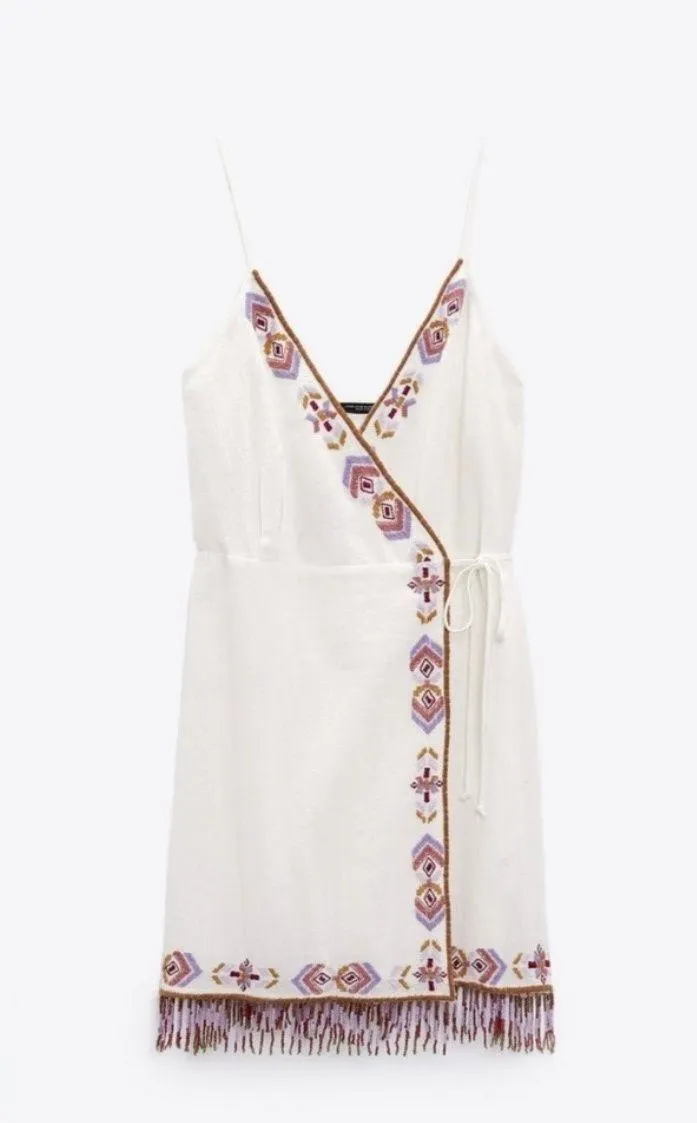 dress mini summer boho embroidered fringe cotton tribal Aztec wrap - Image 11
