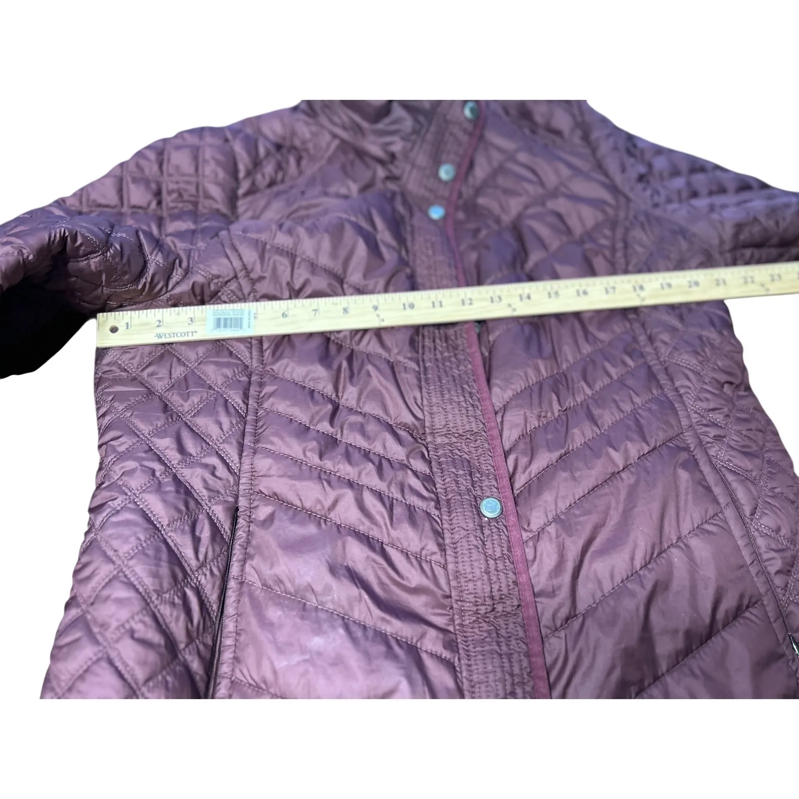 New York and Company Quilted Puffer Jacket Maroon Burgundy Snap Button Collar XL - Image 6
