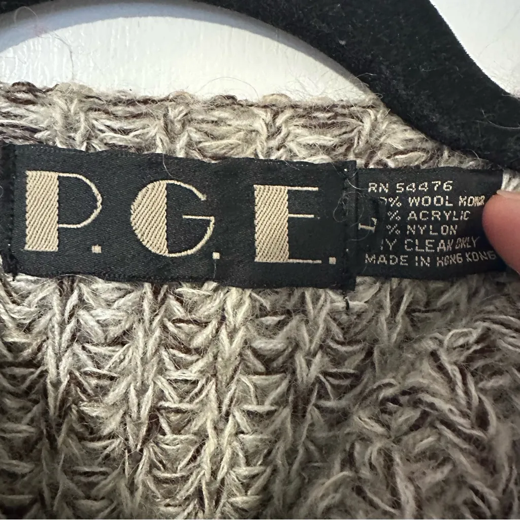 Vintage Wool Mohair Knot Dolman Sleeve Cardigan Womens Large Gray Brown White - Image 2