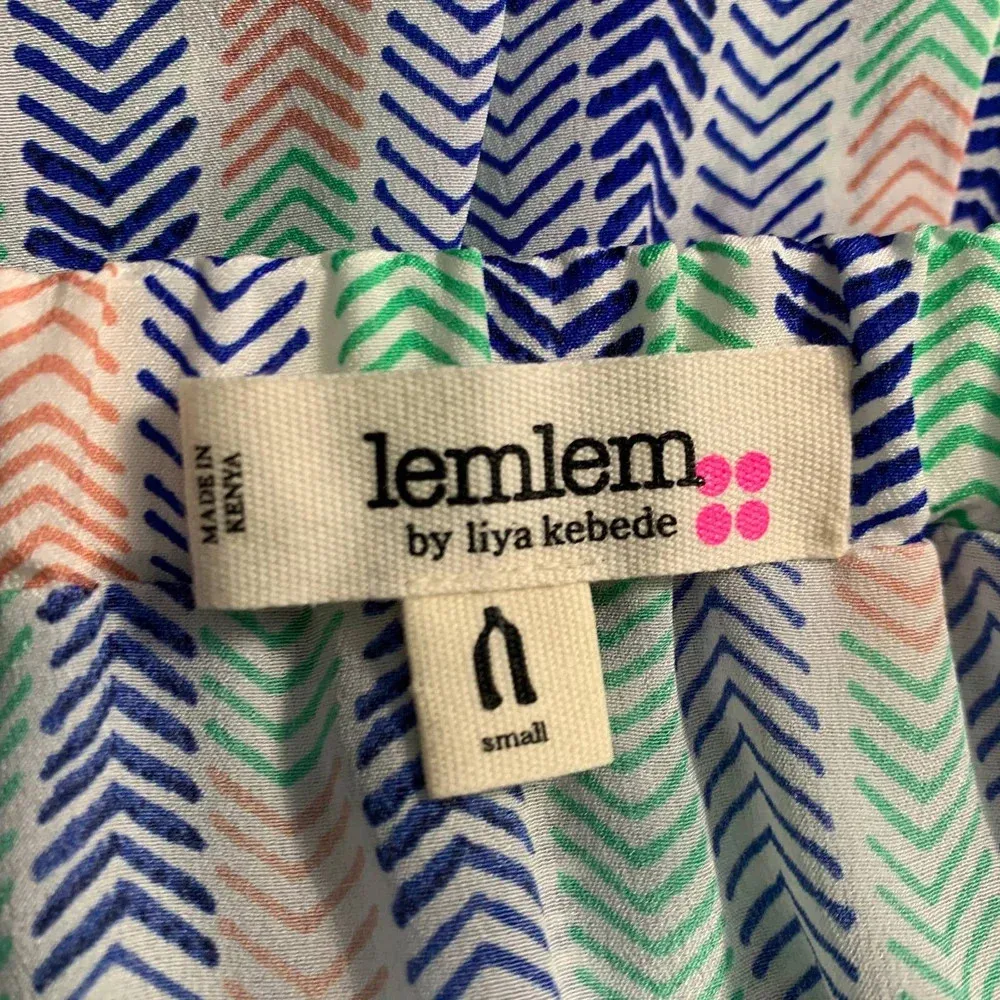 Lemlem Gigi Silk Strapless Romper in Blue Green Chevron Print Size‎ US Small - Image 9