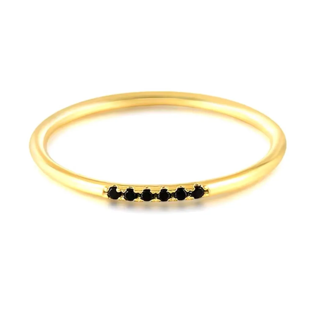 NEW Dainty 14k‎ Gold Plated Silvet Black Melee Ring Size 5.5 - Image 6