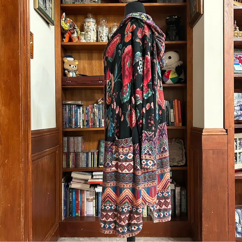 Johnny Was Floral Multicolor Patterned Long Sleeve Hooded Pocket Duster Sweater - Image 7