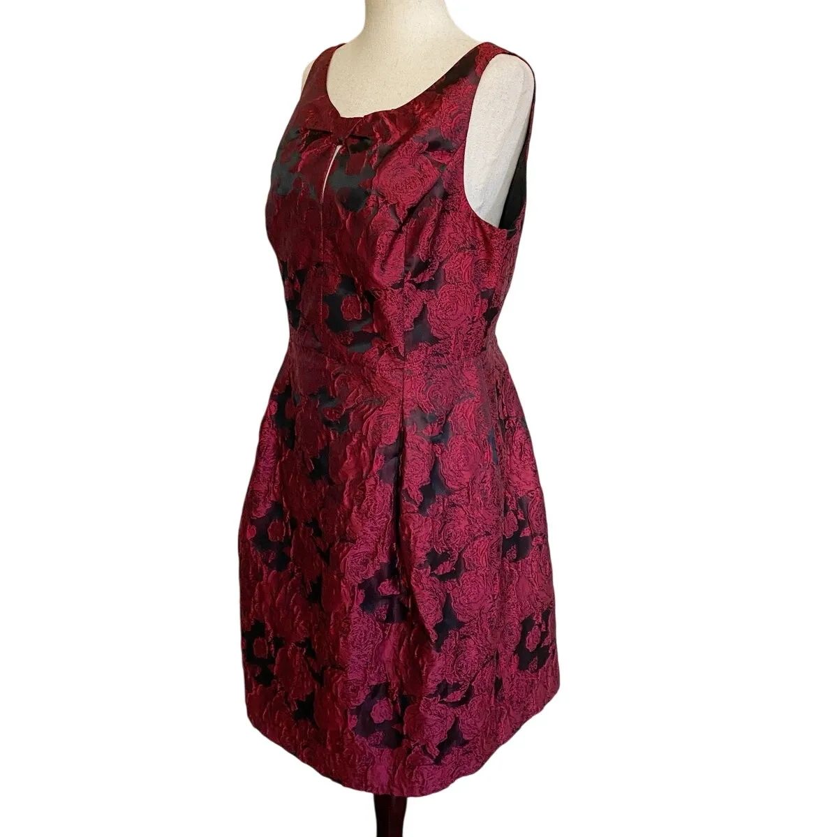 Tommy Hilfiger Holiday Wmns Bouquet Jacquard Dress Knot Neck Red Floral Dress 10 - Image 7