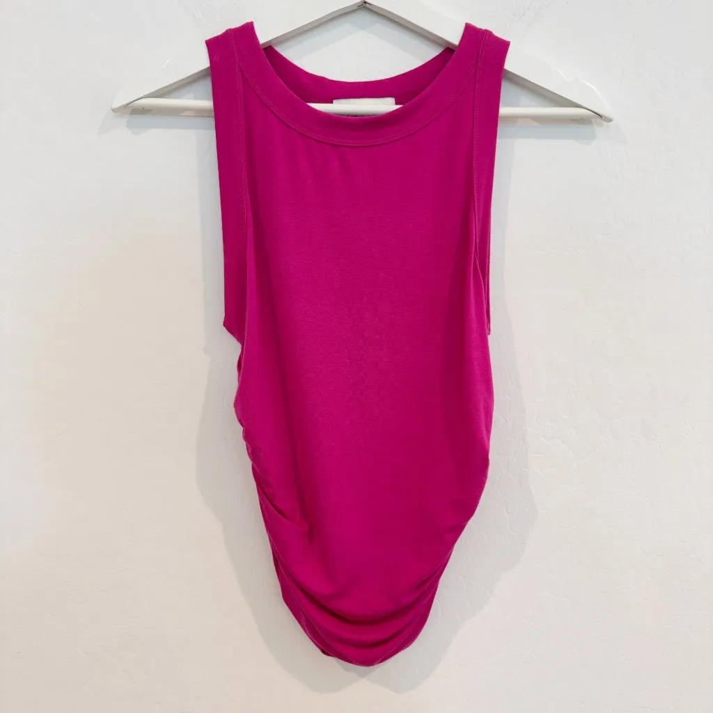NWT Fifteen Twenty Ruched Side Tank Top in Bright Pink Casual Basic Size Small - Image 2